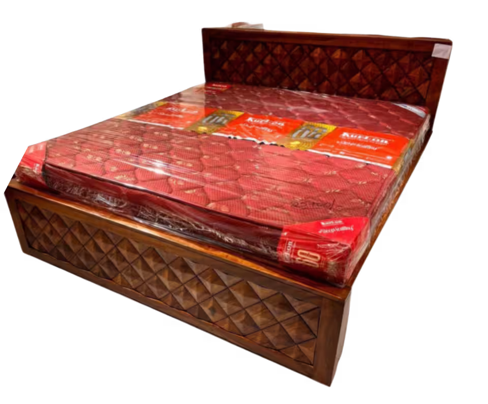 Solid sheesham wood bed with diamond carved headboard