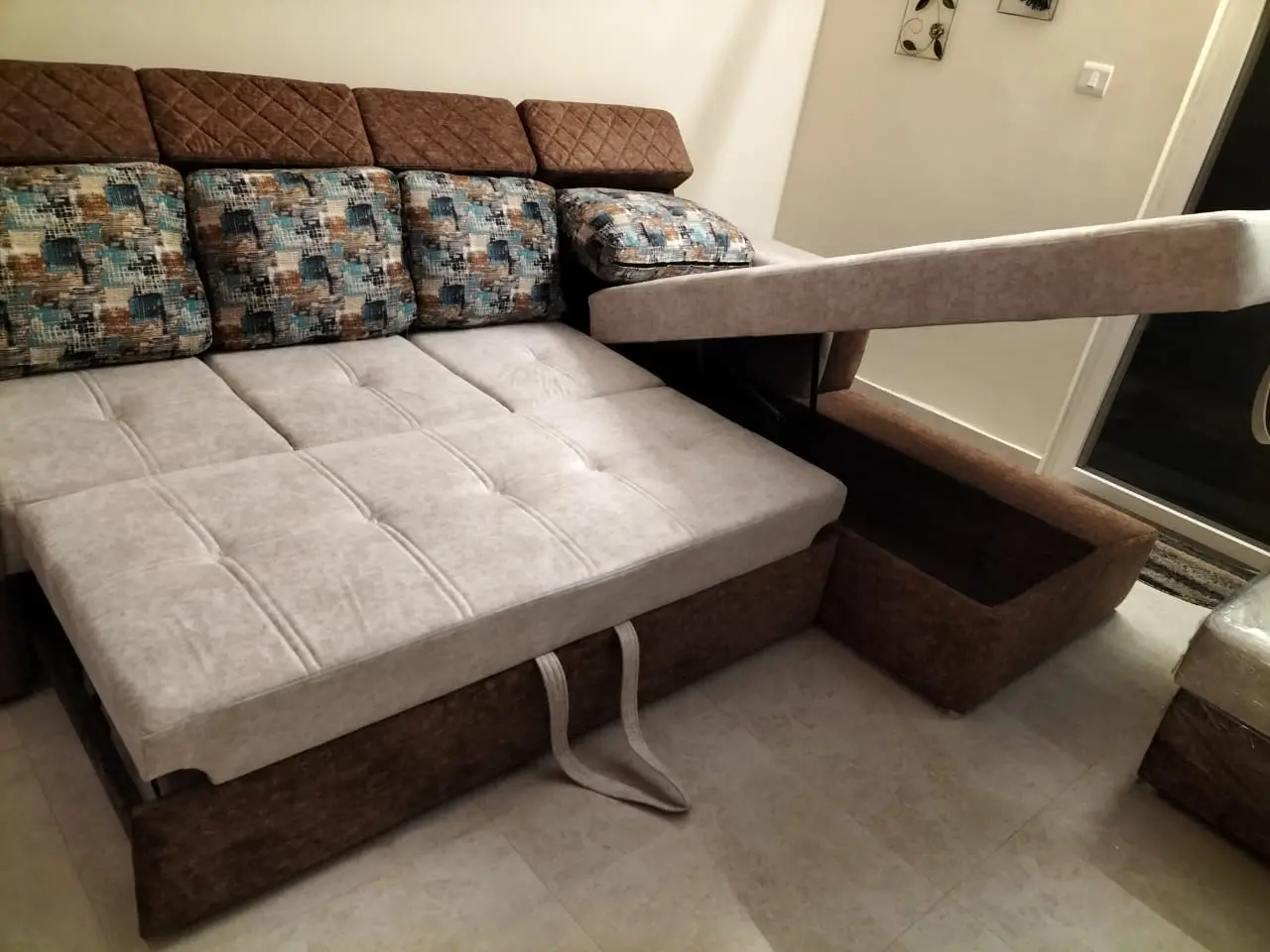 L-shaped sectional sofa with built-in storage compartment for small living rooms in Bengaluru