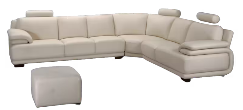 Cream leather L-shaped sectional sofa with matching square ottoman