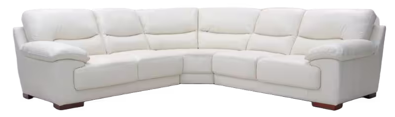 White leather curved corner sofa set with segmented backrest